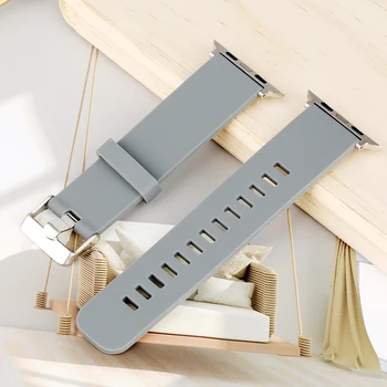 

Classic Gray Silicone 38/42MM Watch Strap for Apple Watches Series 1/2/3/4 Adjustable Pin Buckle Watches Strap
