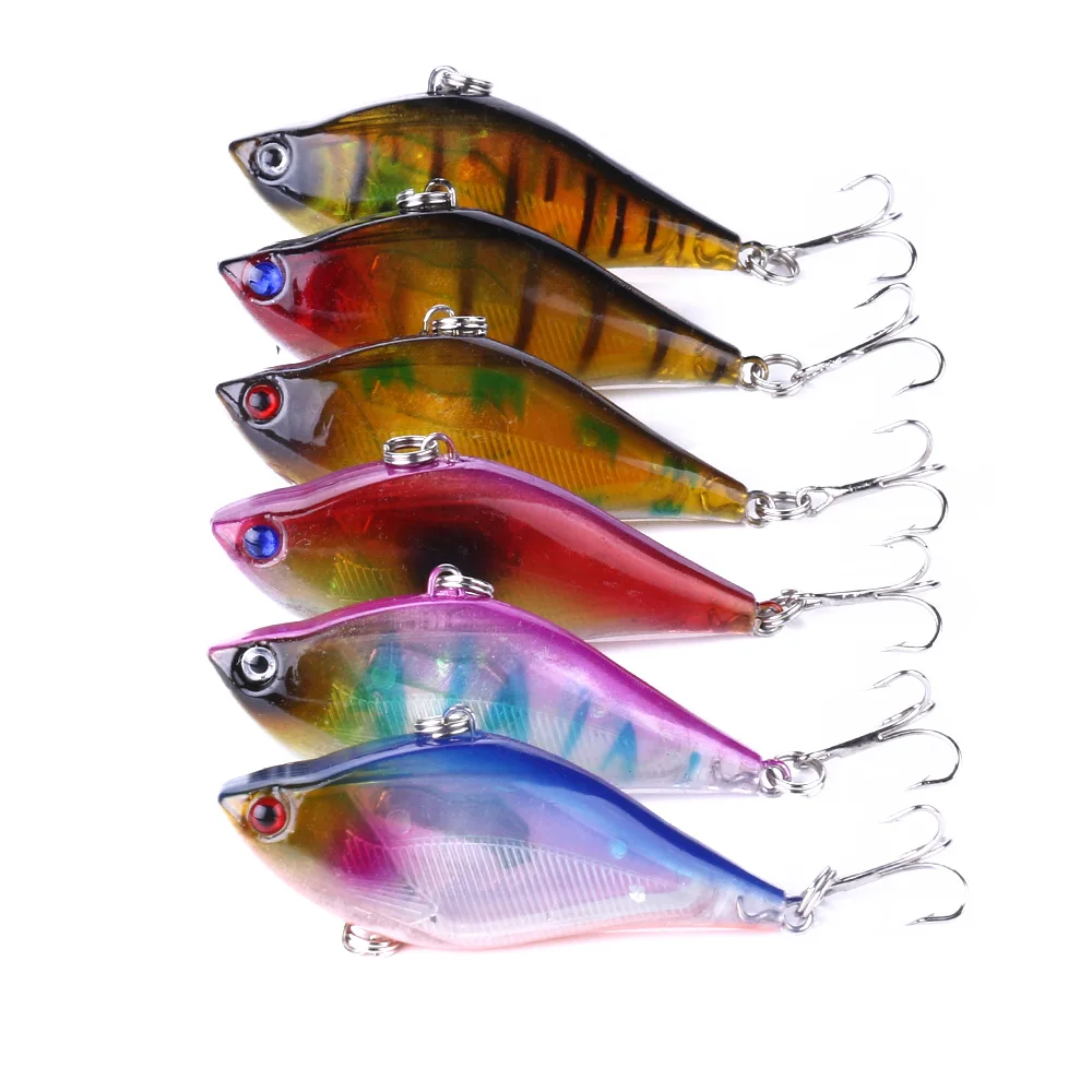 

6pcs Vibration Fishing Bait Artificial Baits 6cm 13.2g Crankbait Sinking VIB Fishing Lures 3D Eyes Laser Minnow Lure