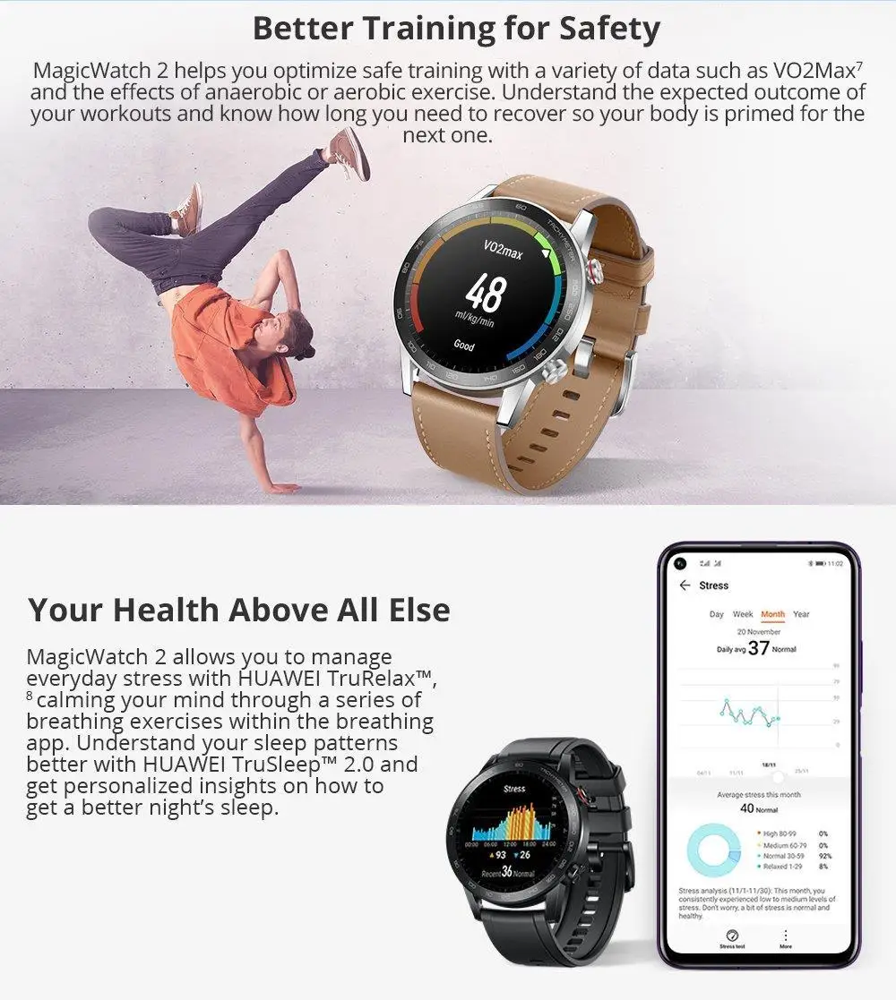 Original Global Version Honor Magic 2 Smart Watch 46MM 1.39 AMOLED Always-on Display 14-Day Battery 5ATM Waterproof GPS Watch 6