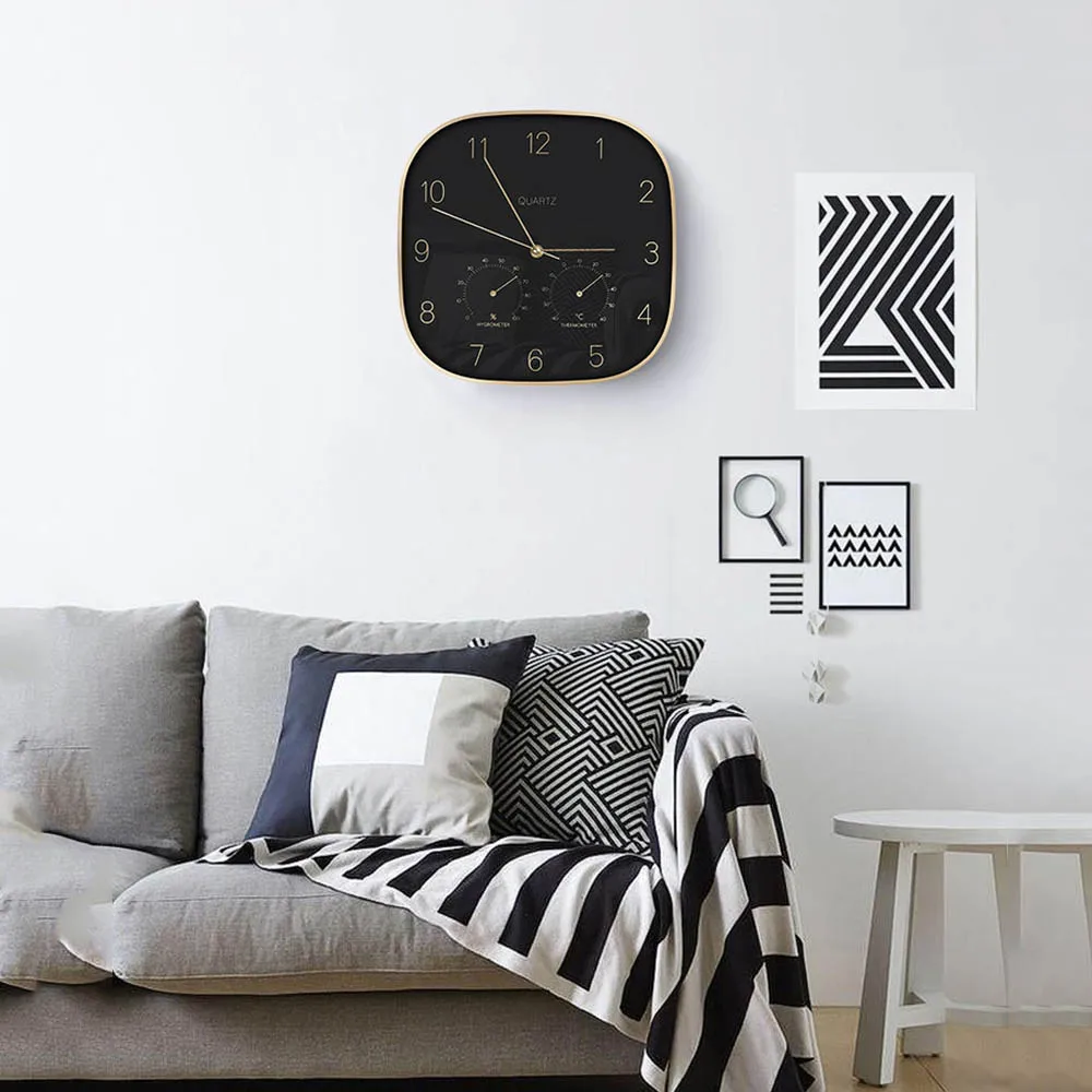12 дюймов 31 Часы на стену домашний креативный металлический корпус часы черный европейский стиль настенные часы с термометром гигрометр домашний декор