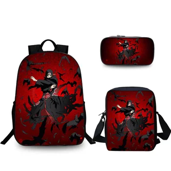 

New 3 PCS/SET Naruto Uzumaki Fashion 16 Backpacks for Boys Girls Kids Cartoon Pattern School Bag Student Travel Laptop Backpacks