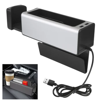 

LEEPEE New Car Accessories Seat Crevice Gap Storage Box USB Charger Pocket Phone Cup Elastic Holder Stowing Tidying Organizer