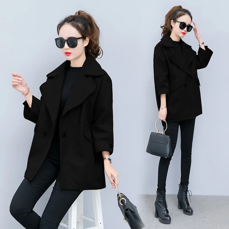 

2017 Autumn And Winter New Style Korean-style WOMEN'S Wear Loose-Fit Slimming Caramel Color Woolen Overcoat Cocoon Woolen Jacket