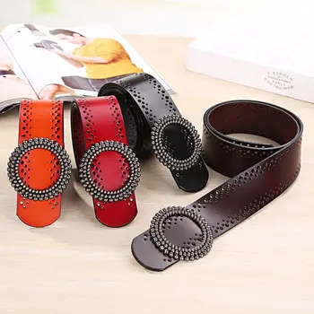 

Fashion Women Retro Wide Belt Retro Hollow Faux Leather Waist Waistband