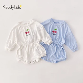 

Koodykids 2020 Spring Autumn Baby Girl White Bodysuits Cherry Printed Rompers Summer Toddler Girl Clothes Korean Style Casual