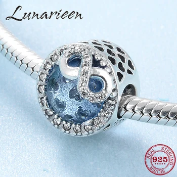 

2019 New 925 Sterling Silver Number 8 endless lucky Blue zircon Charms beads Fit Pandora Original Bracelet Luxury DIY Jewelry