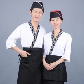 

Men Women Food Service Clothing Japanese Style Sushi Cardigan Chef Jackets Kitchen Waitress Uniform Cook Kimono Cosplay Costumes