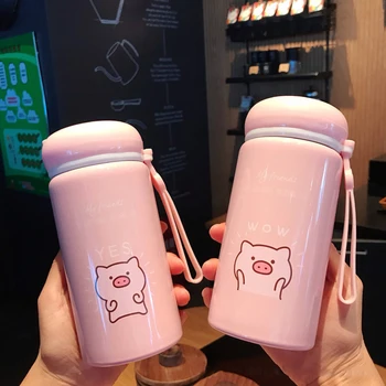 

320/280Ml Thermos Mug Cartoon Piggy Rope 304 Stainless Steel Vacuum Flask Bottle Travel Mug Water Vacuum Cup Drink Bottle