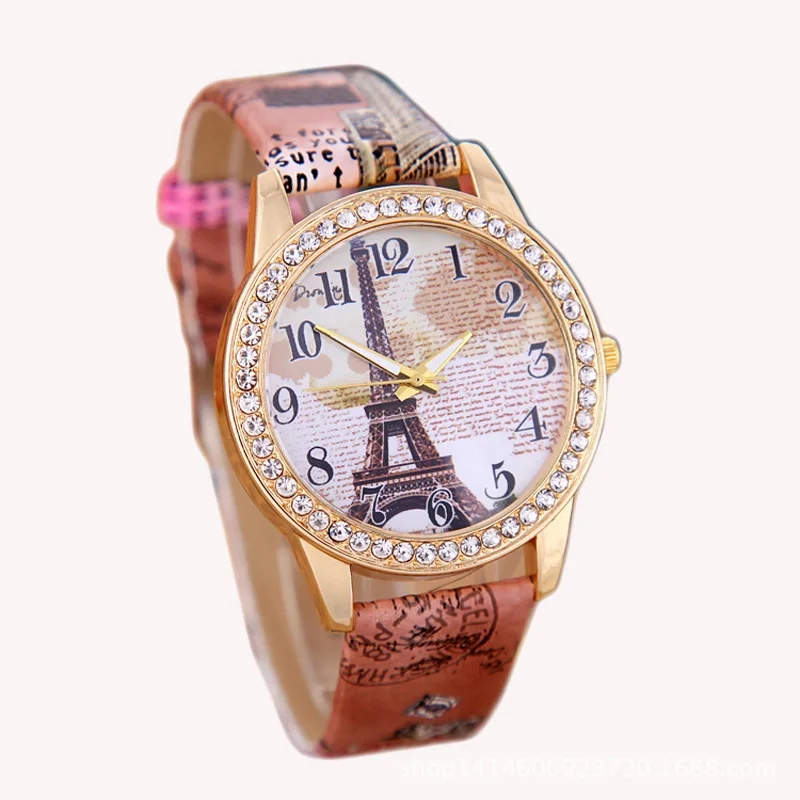 

Hot Selling Quartz Watch Versatile Fashion Diamond Set Pyramid Watch Printed Watch Strap Watch