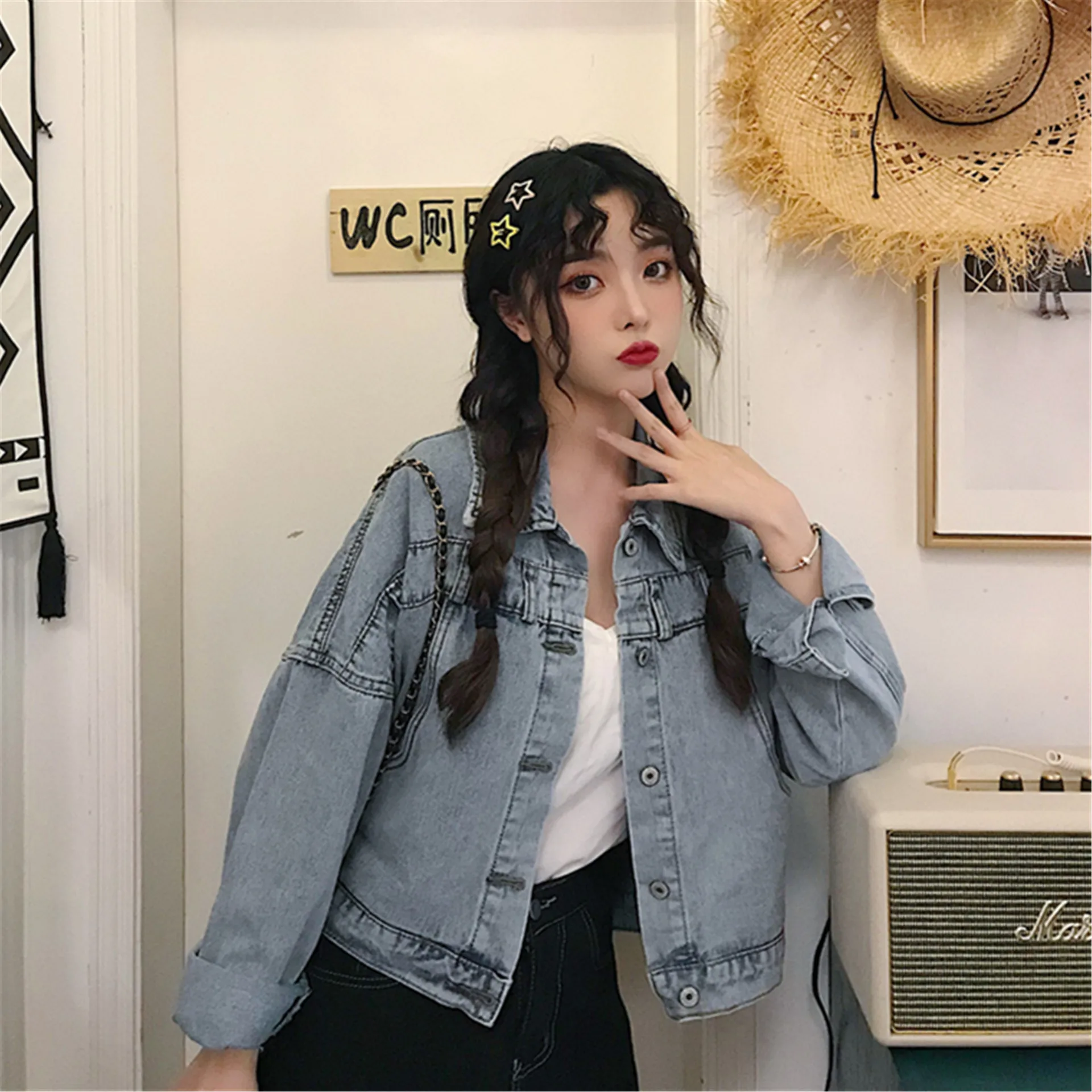 

2019 Autumn And Winter New Style Back Slit xie kou Loose-Fit Short Jeans Coat Women's College Style Tops Jacket