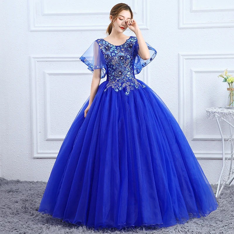 

Ball Gown Vestido Debutante Quinceanera Dresses Royal Blue Ballkleid Floor Length Dance Party Prom Gowns