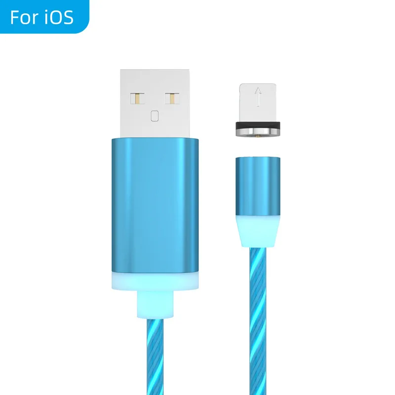 Магнитный светодиодный светящийся кабель для быстрой зарядки, магнитный кабель Micro usb type C, светодиодный провод, шнур типа C, зарядное устройство для iPhone samsung - Цвет: blue For iPhone