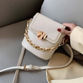 

Embroidery Thread Solid Color Simple Bucket Bag PU Leather Crossbody Bags for Women 2020 Summer Travel Mini Shoulder Handbags
