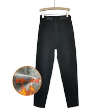 Fp501 новинка осень зима женские модные повседневные джинсовые штаны утепленные хлопковые корейские джинсы с высокой талией