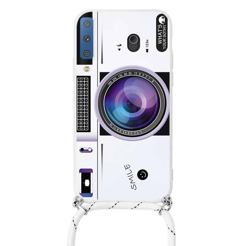 samsung silicone Case On For Samsung Galaxy A7 2018 A750 Coque Chain Necklace Strap Cord Lanyard Fundas For Samsung GalaxyA7 A 750 Back Cover kawaii phone case samsung