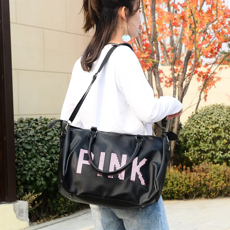 Женская черная Дорожная сумка, розовая сумка на плечо с блестками, женская сумка, женская спортивная портативная водонепроницаемая сумка для путешествий