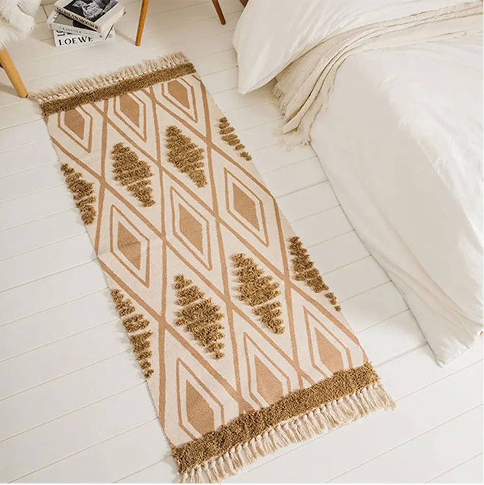 Morocco Cotton Hand Woven Carpet Tufted Tassels Floor Mat Bedroom Tapestry Blanket Living Room Carpet Area Rug Tapete Para Sala