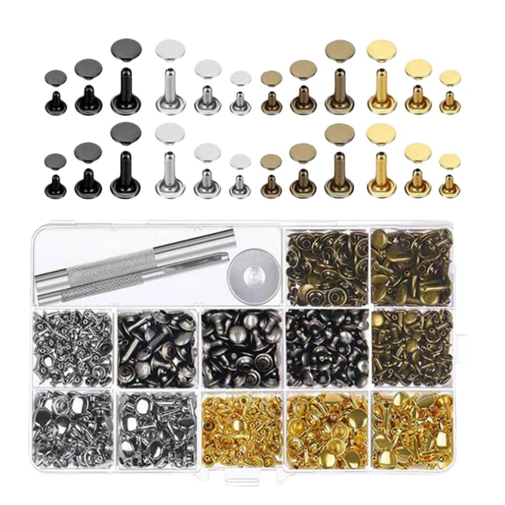 480 Sets Leather Rivets Double Cap Rivet Buttons Tool Kit for DIY in