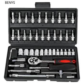 

46Pcs Mechanics Car Hand Tool Set Carbon Steel Combination Set Wrench Socket Spanner Screwdriver For Auto Car Repair Toolbox