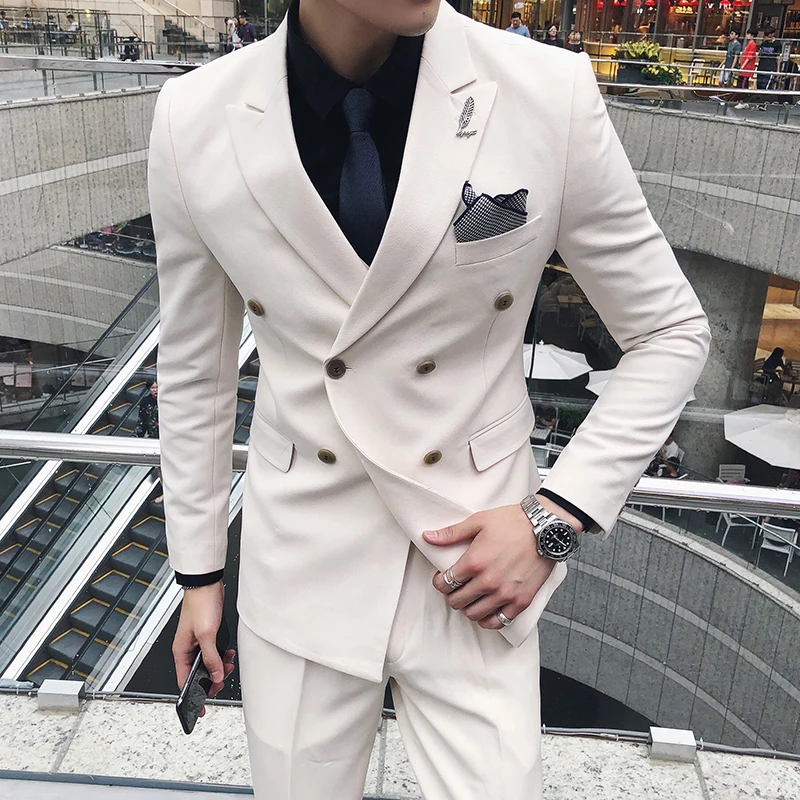 

(Jacket + vest + pants) men's suit 3 piece set / gentleman British Korean version of the male blazer wedding slim suits male