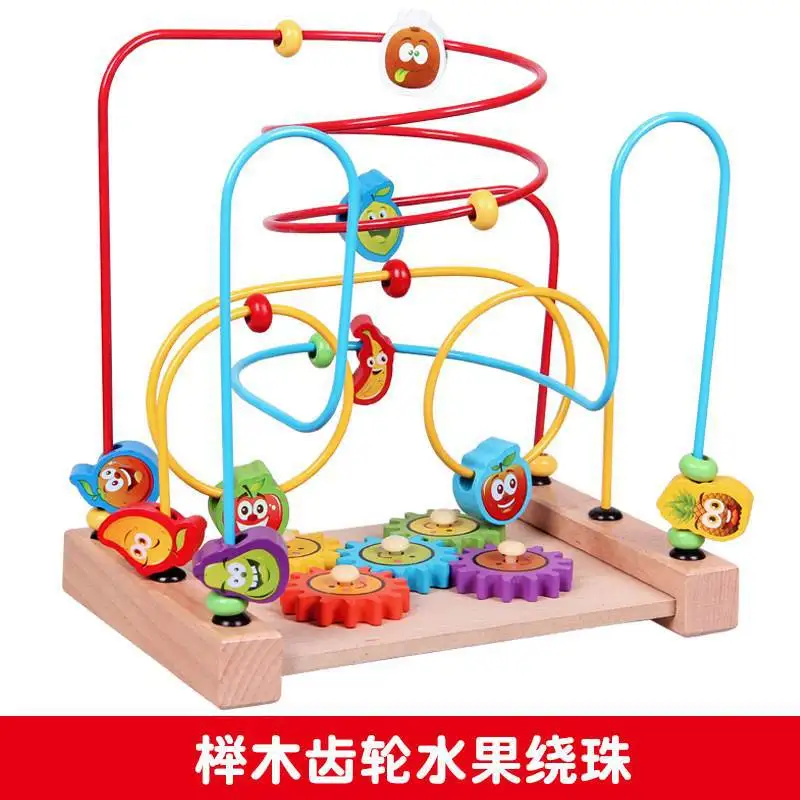 Новый стиль, игрушка для нанизывания фруктов и животных, многофункциональная трехлинейная игрушка для нанизывания бусин, деревянные