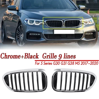 

For-BMW 5 Series G30 G31 G38 M5 2017+ Chrome+Black Front Bumper Hood Kidney Grill Grille