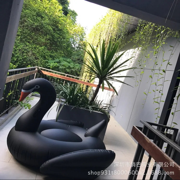 

Production Wholesale Inflatable Swan Flamingo Riding 190CM Inflatable Black And White with Pattern Swan Floating Mat Currently A