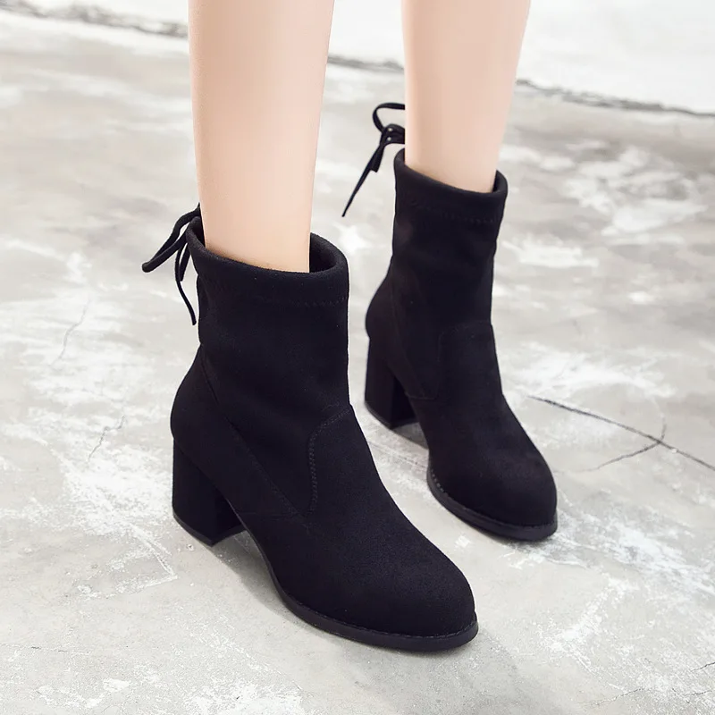 

2019 Autumn And Winter New Style Women's Boots Chunky Heel High Heel Boots plus Velvet Versatile Cotton Boots WOMEN'S Boots Chel