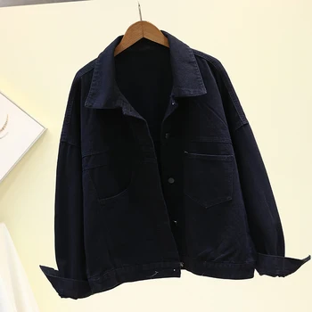 

Spring Autumn Vintage Blue Black Rhinestone Denim Jacket Women Loose Jeans Jacket Female Korean Long sleeve Coat Women Outerwear