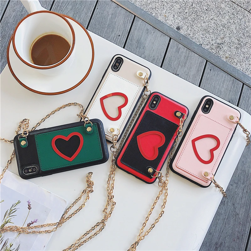 

Luxury Leather Hollow Love shape Card Bag TPU Cover For iPhone X 6 6S 7 8 plus Phone Case For iphone XR XS Max Back Cover
