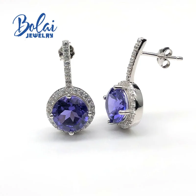 

Bolaijewelry,Nano Tanzanite earrings created gemstone with 925 sterling sliver fine jewelry for women wife nice anniversary gift