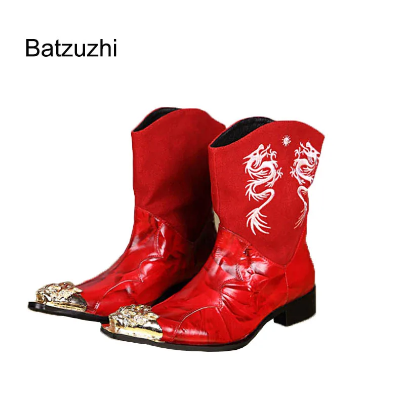 ntparkerTopQualityHandmadeRedMensMediumLongBootsPointedToe