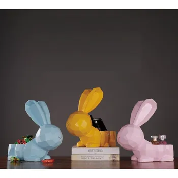 

Nordic Geometric Cute Rabbit Statue Remote Control Storage Box Creative Resin Animal Sculpture Home Decoration Accessories R2528