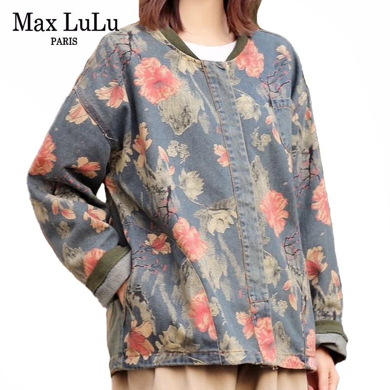 

Max LuLu 2020 Spring Fashion Style Ladies Vintage Printed Coats Womens Casual Floral Denim Jackets Oversized Patchwork Clothing