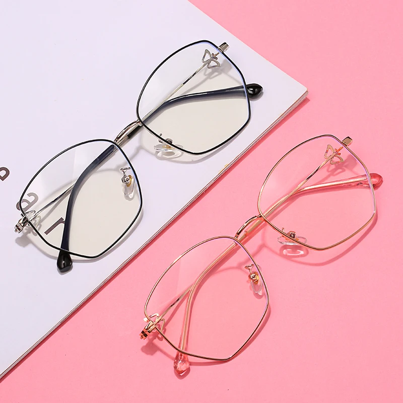 LongKeeper Для женщин с защитой от синего света очки с Модный чехол в виде многоугольника, прозрачные линзы, очки с металлической оправой подарочный набор