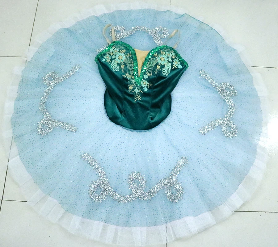 Deep Green silver Pancake Peformance Tutus women sugar plum fairy cometiton stage tutu costumes Adult Professional Ballet Tutu