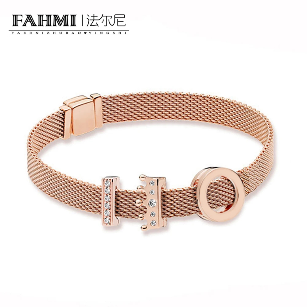 

FAHMI 100% 925 Sterling Silver New Rose Reflexions Crown Clip Charm Timeless Clip Charm Floating Heart Clip Charm Bracelet Set