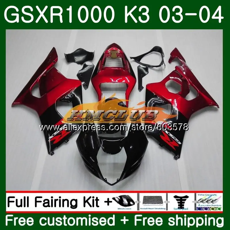 Корпус для SUZUKI GSXR-1000 1000CC GSXR1000 03 04 10CL. 136 темно-красный blk GSX-R1000 GSX R1000 03 04 K3 GSXR 1000 2003 2004 обтекатели - Цвет: No. 1