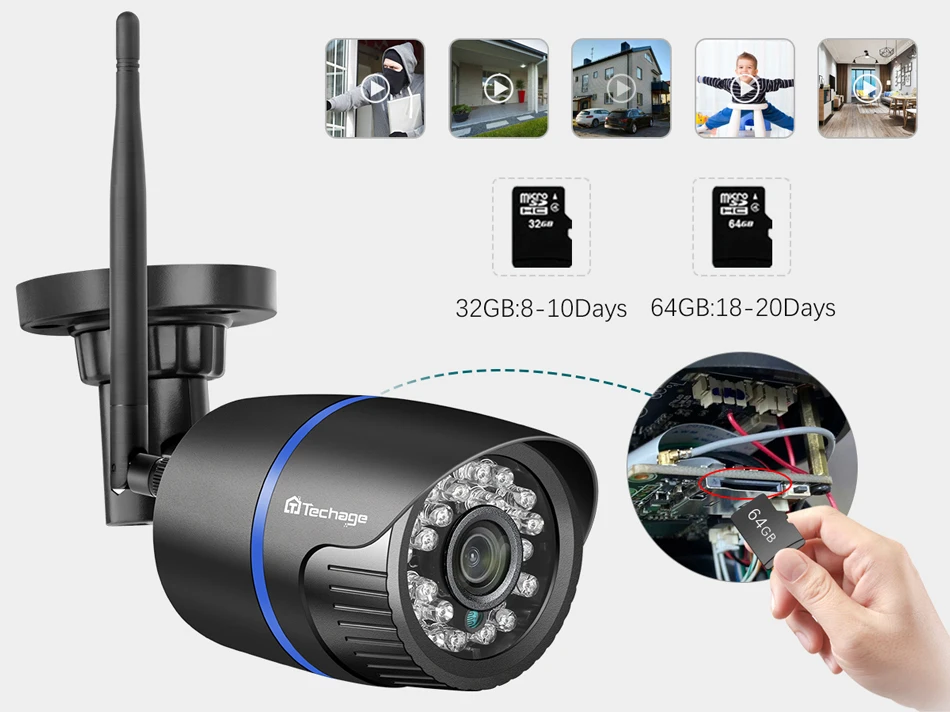 1080p gravação de áudio câmera segurança p2p