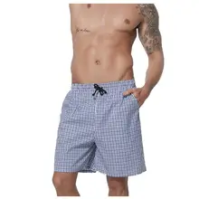 Мужские Простые клетчатые летние шорты из хлопка с эластичным поясом, повседневные быстросохнущие пляжные шорты для плавания