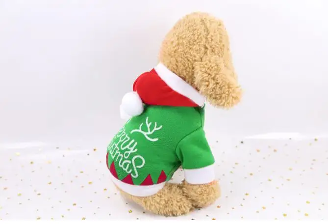 Зимний костюм для кошки, собаки, рождественские собаки толстовки с капюшоном с изображением кошек Теплая Флисовая одежда на Хэллоуин для маленьких средних собак одежда красный/зеленый