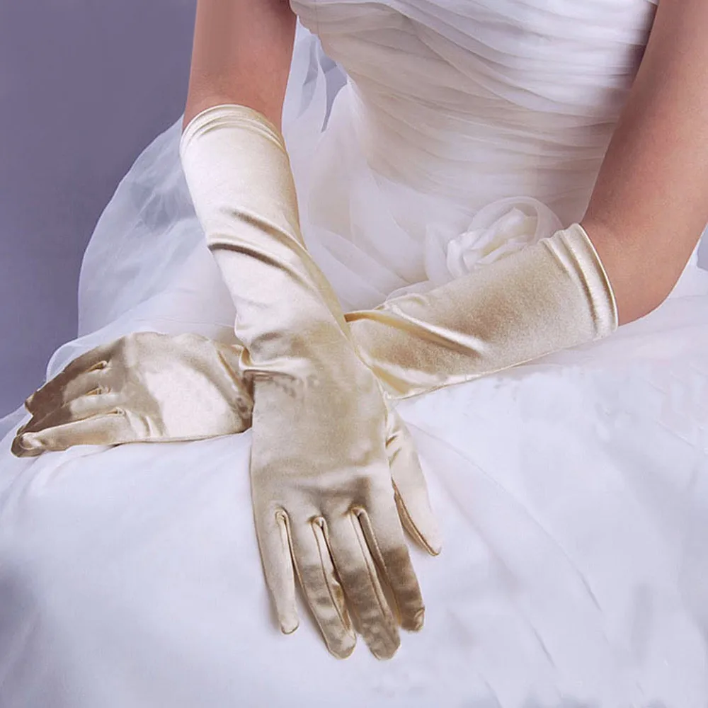 Зимние перчатки однотонные женские атласные Длинные Вечерние перчатки для выпускного вечера