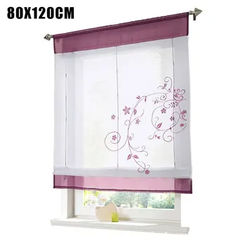

Short Roman Curtain Bedroom Living Room Home Decor Pastoral Window Shade Panel Rod Pocket Semi Transparent Floral Embroidery