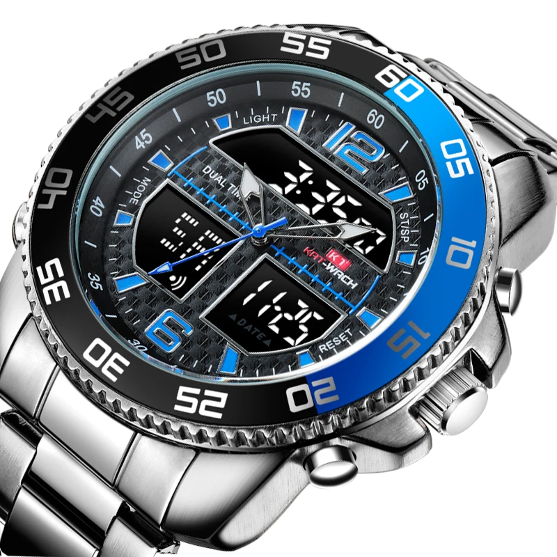 

KAT-WACH Men's Steel Watch Sports Fashion Multifunction Electronic Waterproof Sports Watch LED Night Light Watches male men
