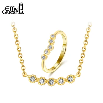 

Effie Queen Exquisite Irregular Gold Color 925 Silver Jewelry Set with Necklace Ring for Female Jewelry Wedding Party Gift DSS57
