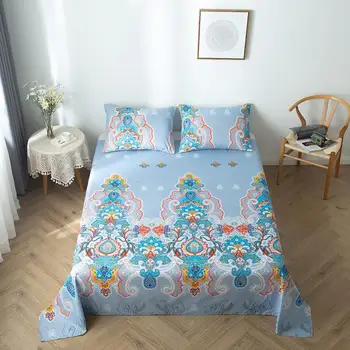 

3Pcs Floral Bed Sheet with Pillowcase Bedroom Decor Flat Sheet Bed Linen for Single Double Full Queen King Size Home Textiles