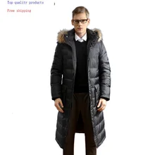 AYUSNUE белый гусиный пуховик мужское длинное зимнее пальто воротник из меха енота размера плюс теплые мужские пуховики 91608 KJ3095