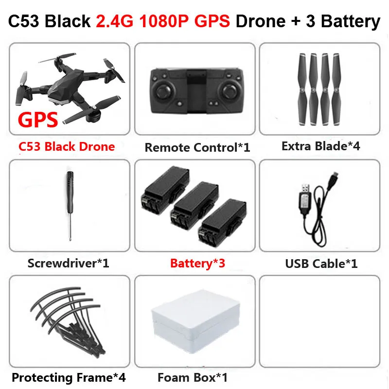 2.4G GPS 1080P B 3B C53 складной Профессиональный Дрон с двойной камерой 4K 5G gps WiFi FPV оптический поток RC вертолет Квадрокоптер детские игрушки SG907 E520S - Цвет: 2.4G GPS 1080P B 3B