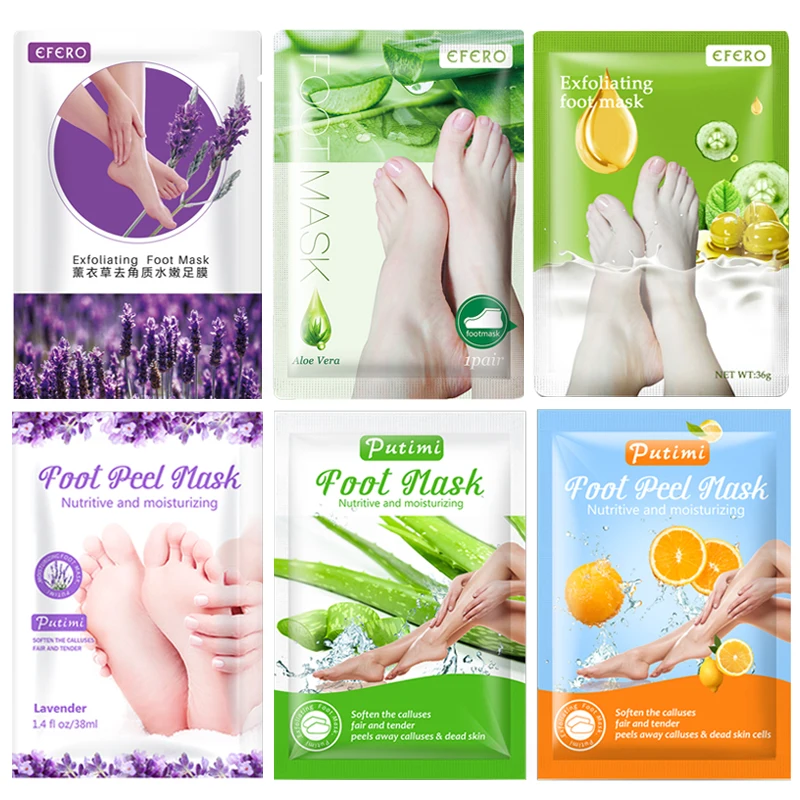 

12pcs 6pair Exfoliating Foot Mask Socks Lavender/Aloe Whitening Feet Mask Peeling Dead Skin Calluses Pedicure Socks Foot Patch