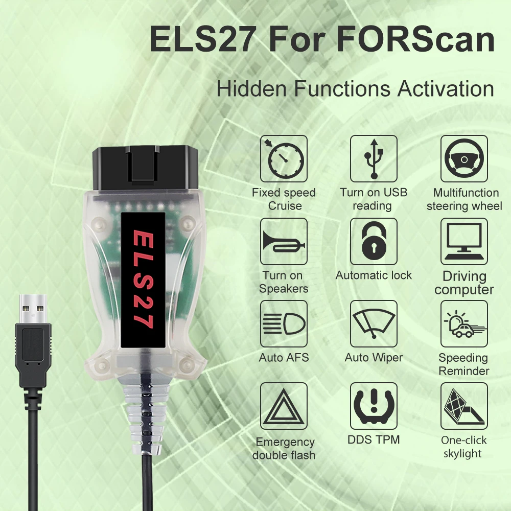 ELS27 For Ford Mazda Lincoln Mercury ELMConfig ELM327 USB Automotive OBD2 Cable Code Read Car Diagnostic Tool HS MS CAN Forscan |